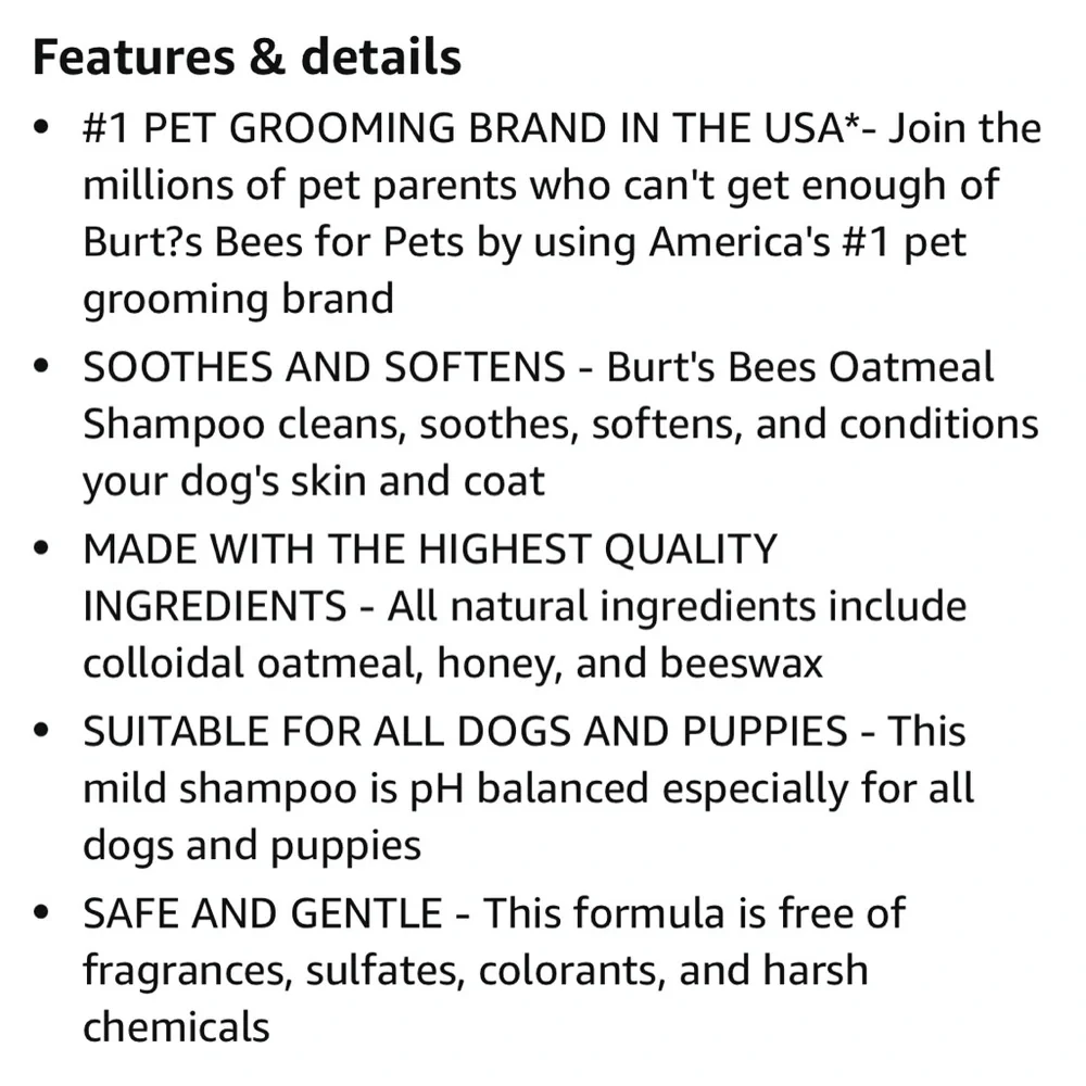 Burt's Bees for Dogs Natural Oatmeal Shampoo with Colloidal Oat Flour and Honey